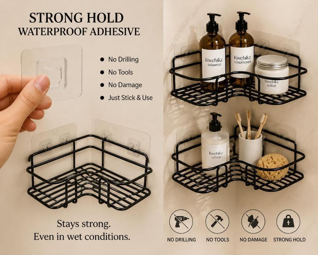 2 PC Self-Adhesive Bathroom Corner Shelves