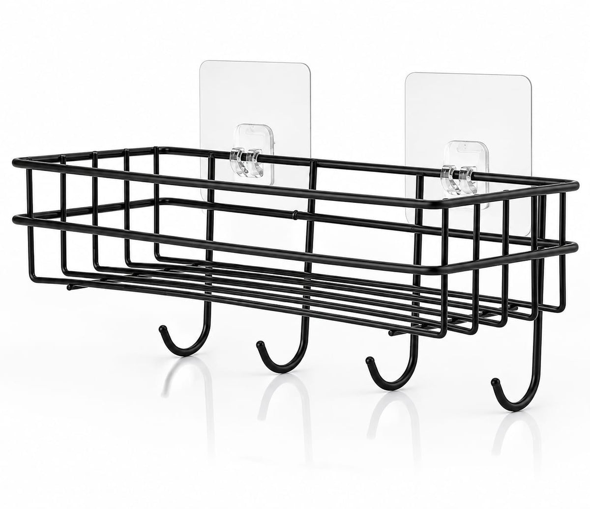 Steel Self-Adhesive Bathroom Shelves with Hooks( Number of shelves-2,Black)