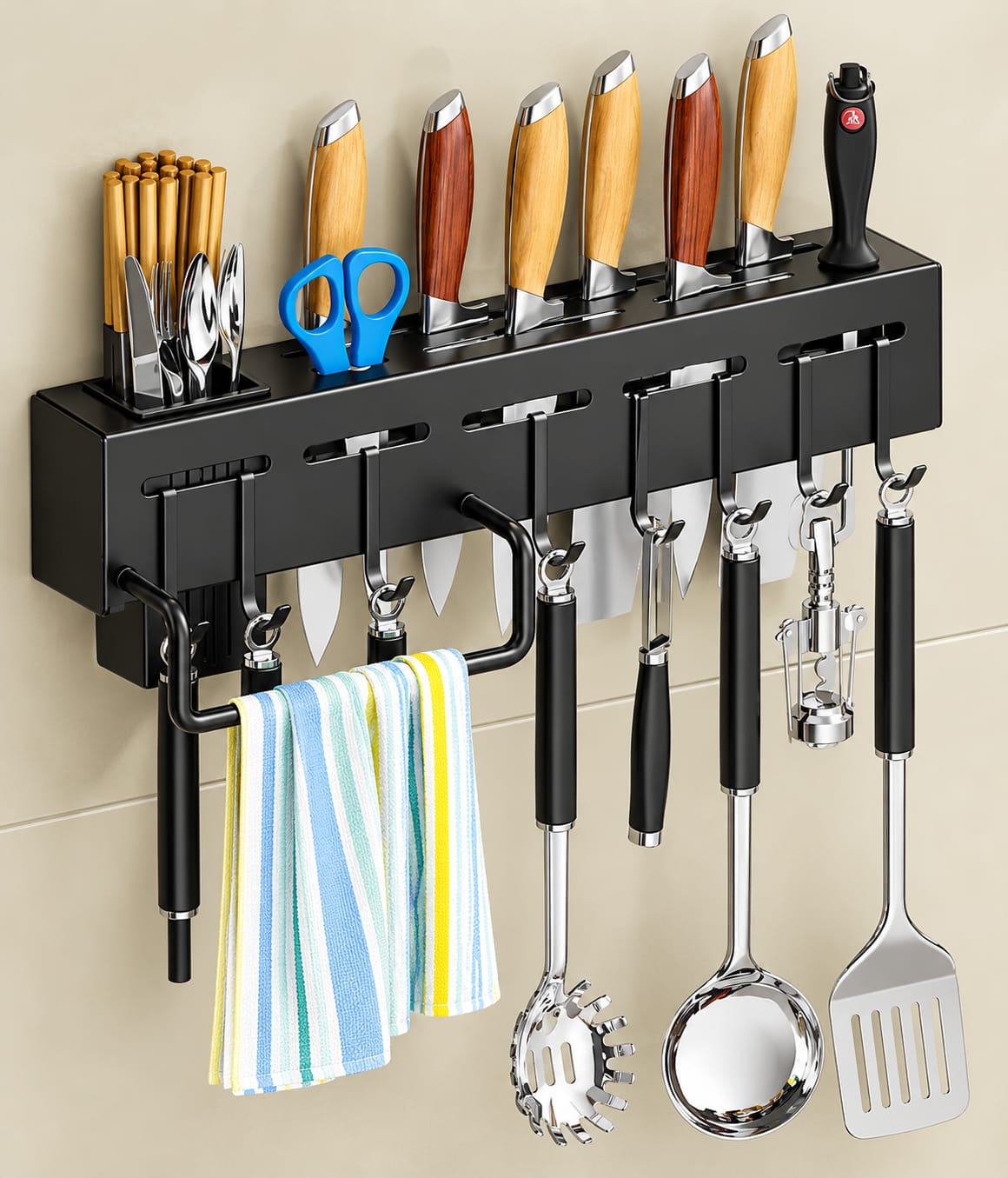 Kitchen Utensil Organizer Rack with Hooks