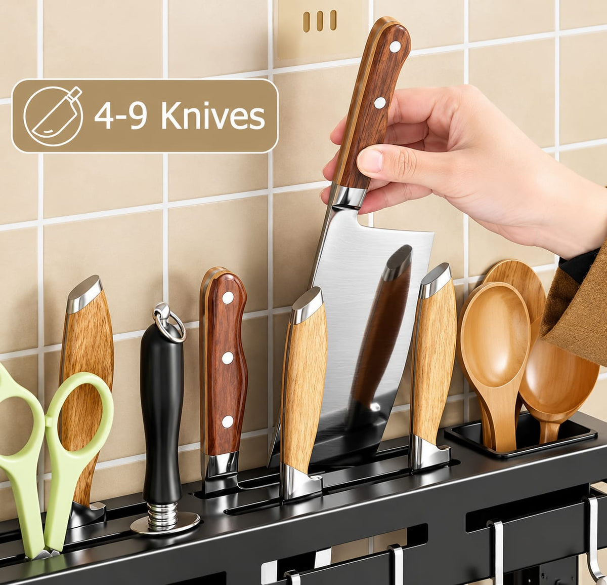 Kitchen Utensil Organizer Rack with Hooks