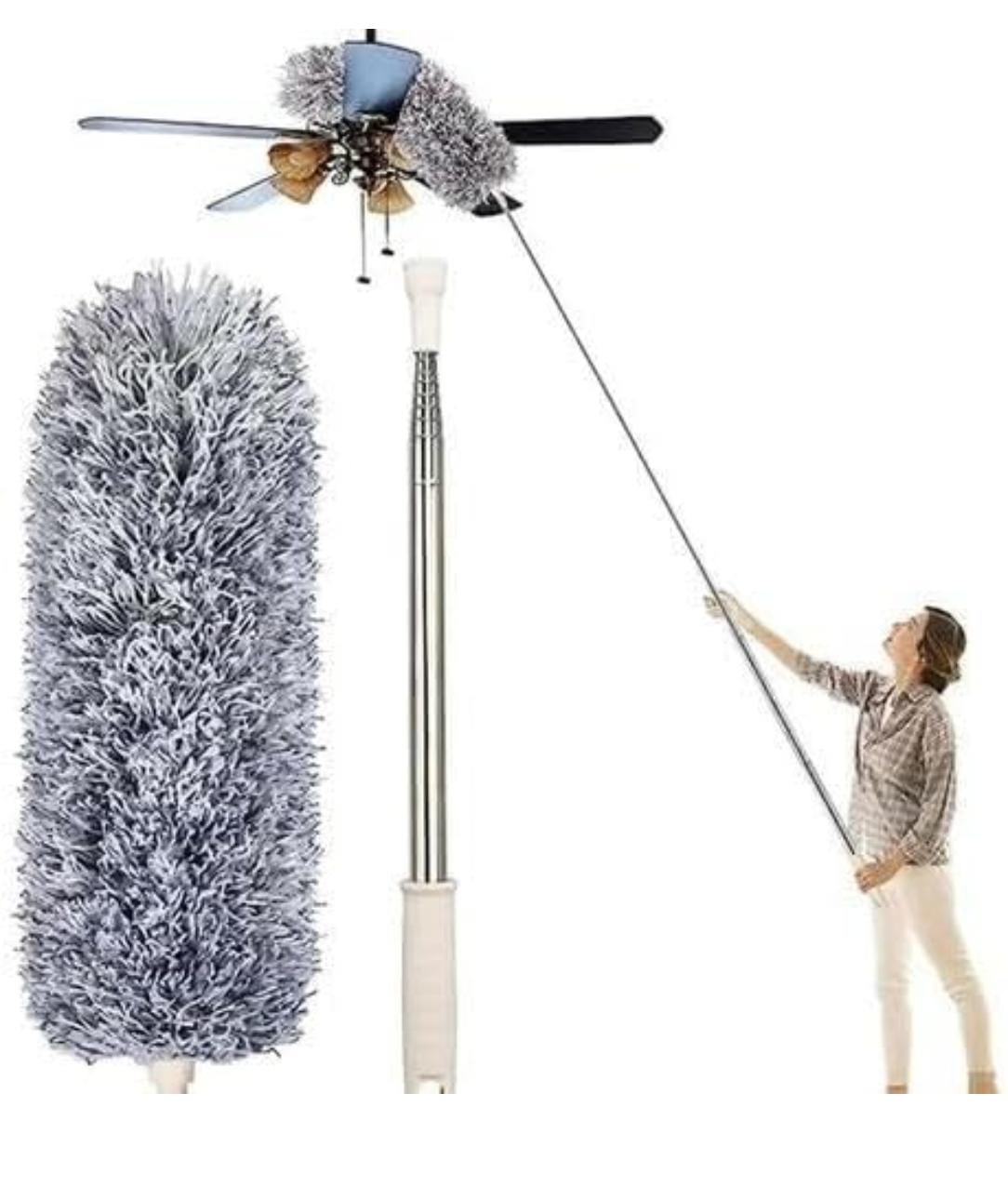 Microfiber Duster with Extendable Pole, 100 Inch, Bendable Head for ceiling Fans and High Places