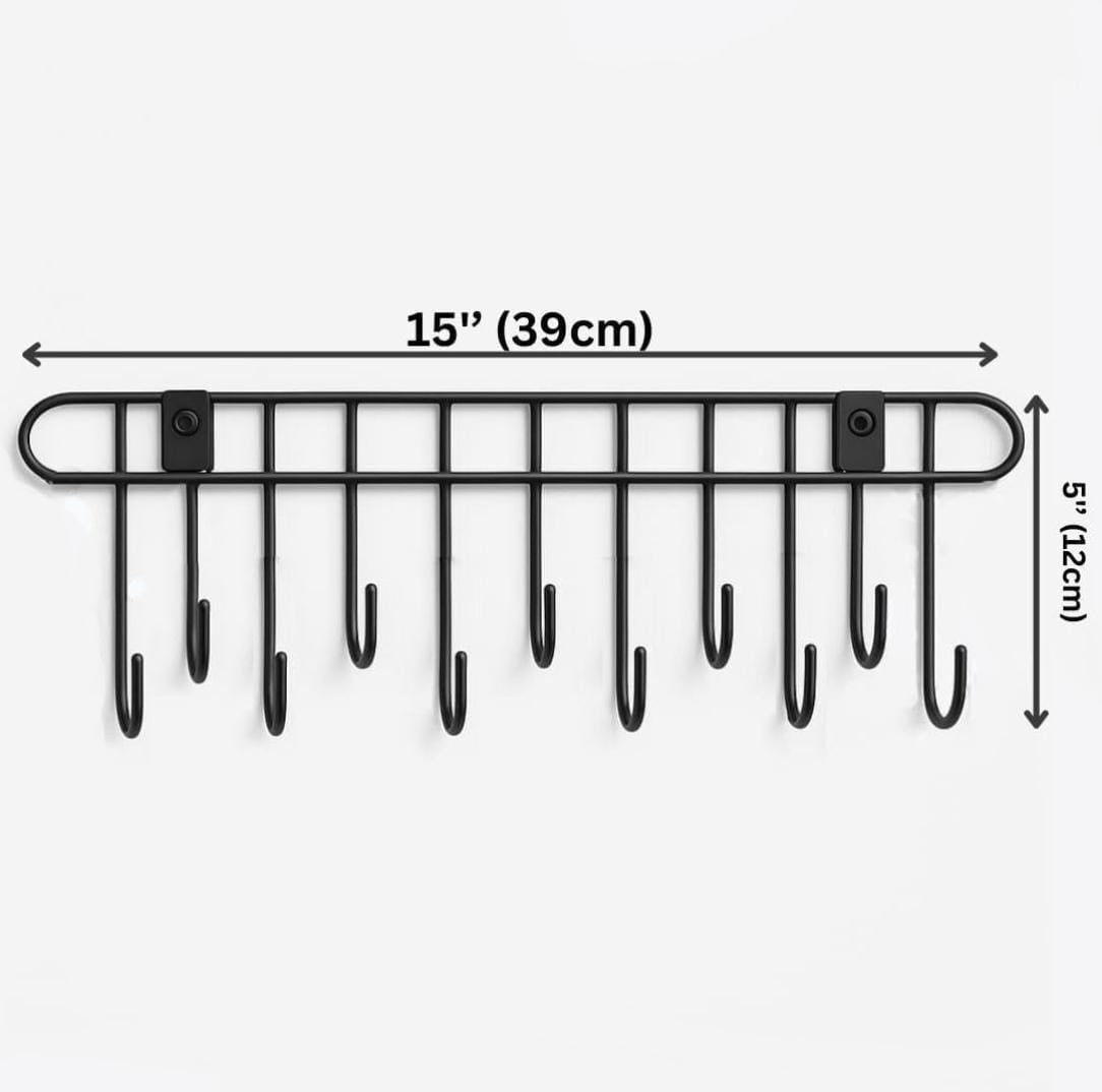Wall Mounted Kitchen Utensil Holder Rack with 11 Hooks | Heavy Duty Metal Hanging For Kitchen Tools